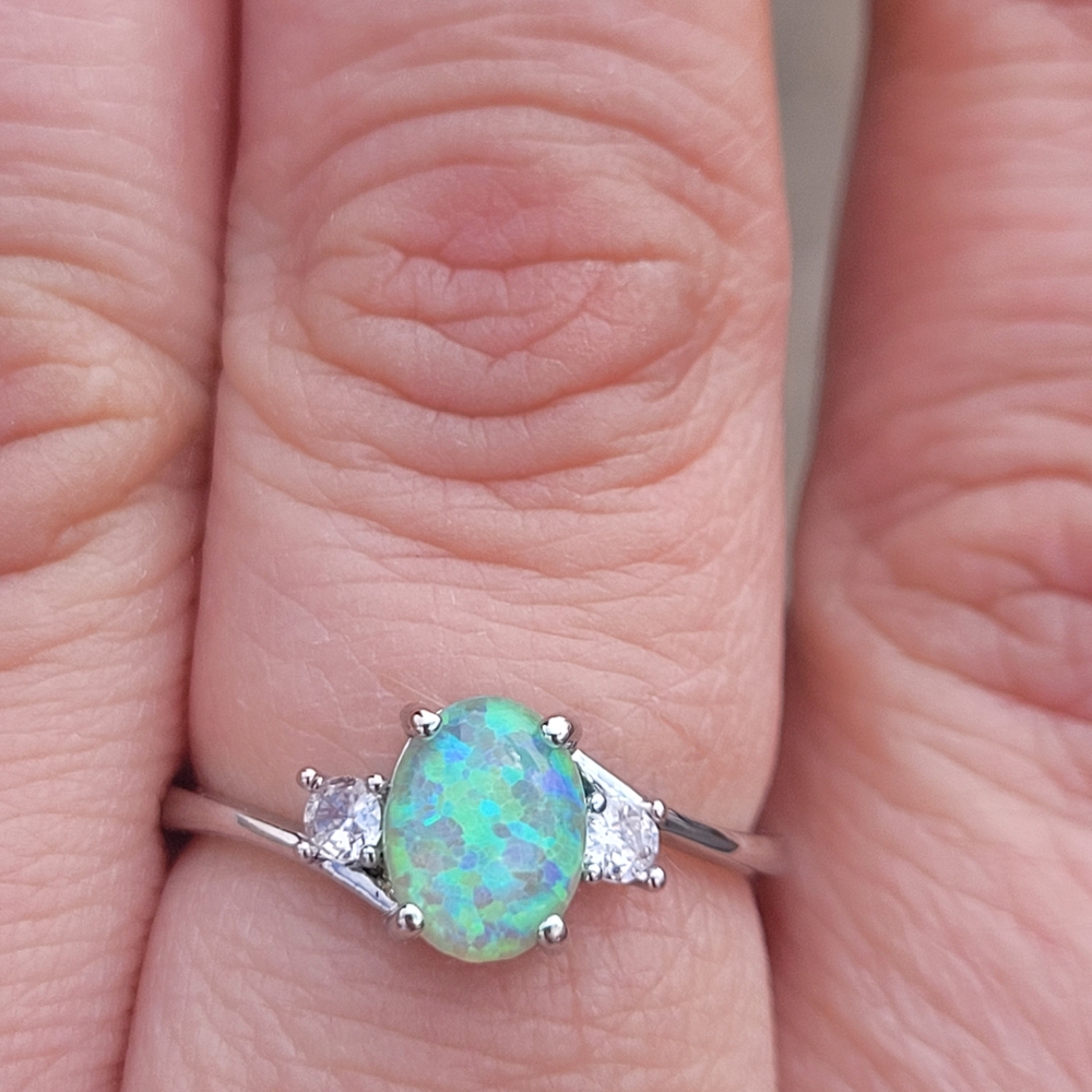 Elegant Silver And Green Opal Ring
